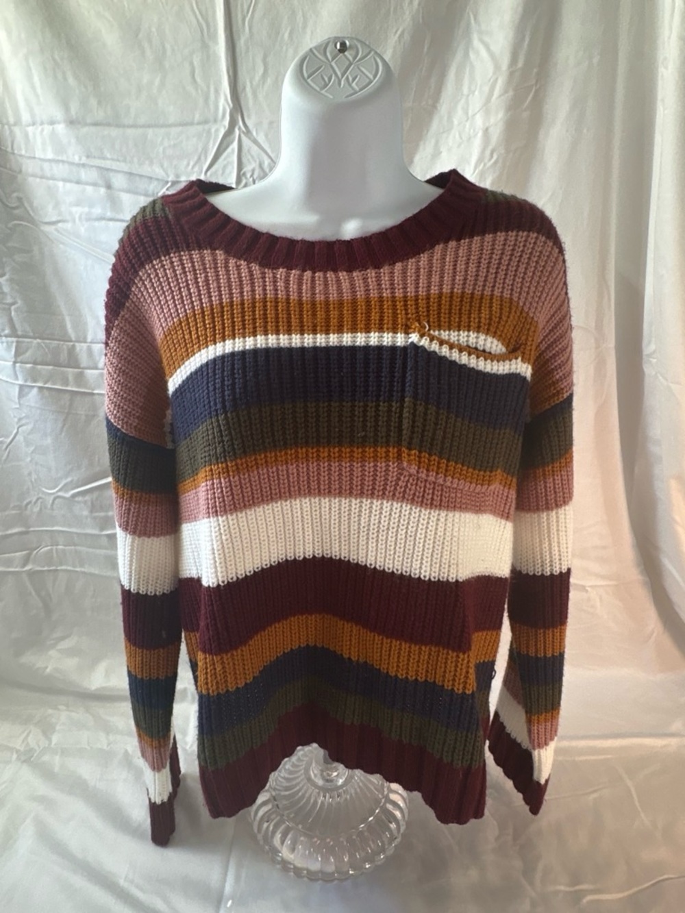 Striped Knit Sweater in Burgundy, Pink & Cream
